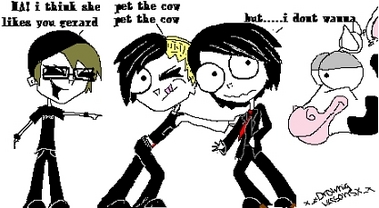 i think gerards afraid of cows ^-^ by X_x-DrOwNingLeSsOnS-x_X