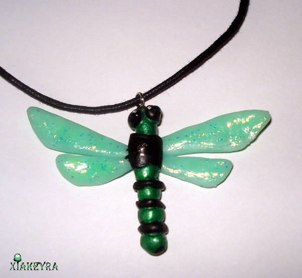 Green dragonfly necklace by Xiakeyra