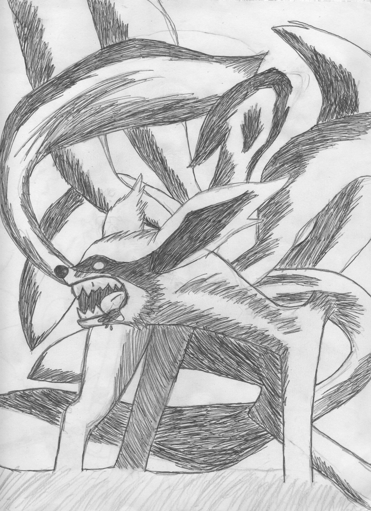 Nine tailed fox demon (inked) by Xo_Genis_oX