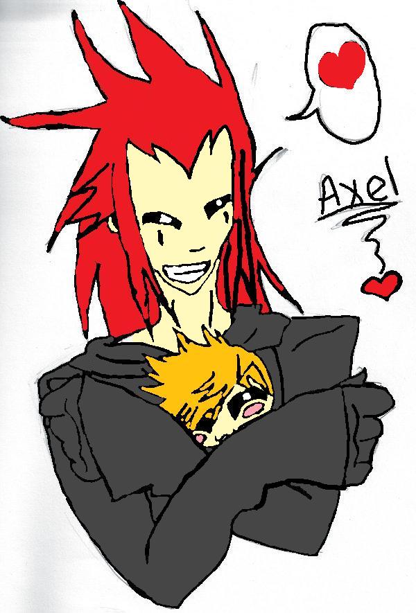 Axel and his roxas plushie (colored!) by xXcandydemonXx