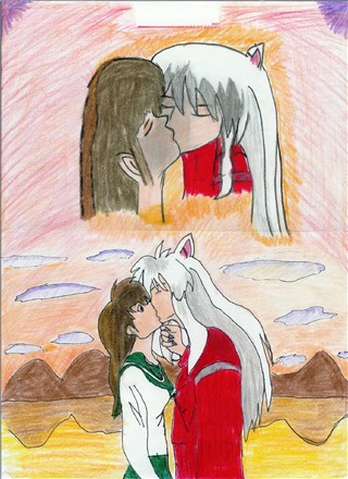 Inuyasha and Kagome's sunset kiss by xxRoguexx