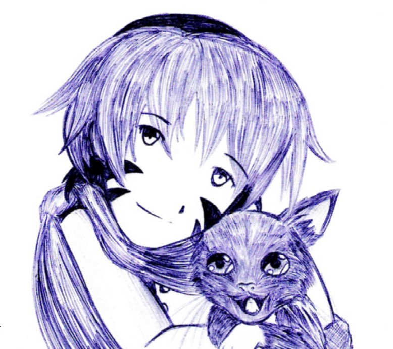 Kai holding a Kitty (for Barney -- The Anti-Christ by Yoikawa