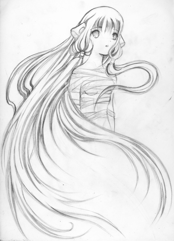 Chi in Pencil sketch by Youkai_Yukki_Akuma