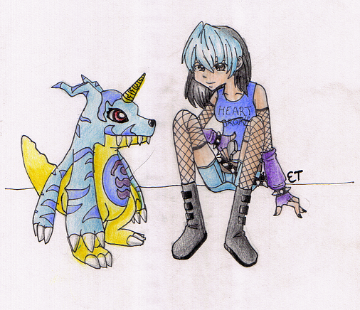 Tsukino and Gabumon *Request for sharp_fang* by YuffieTheSwift