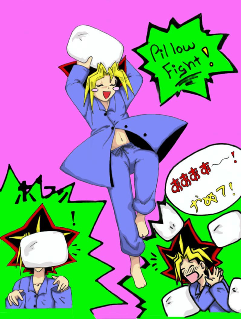 Pillow Fight  (colored by photoshop) by YugixYami_CrazedFan