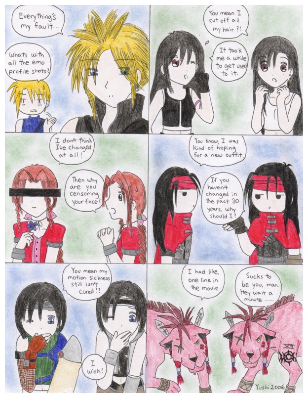 FF7 cast meets FFAC comic by Yushi