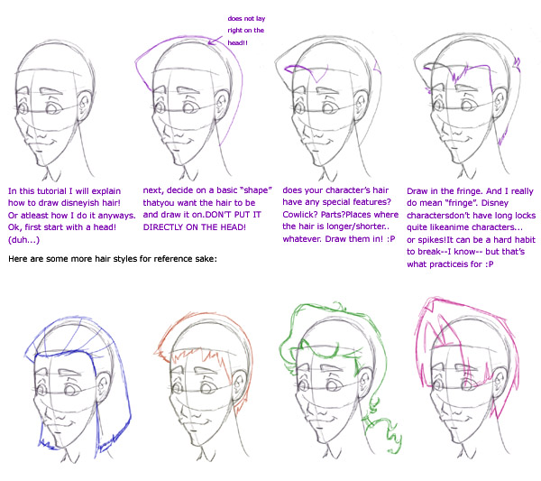 Drawing Disney Style Hair Tutorial Reference by