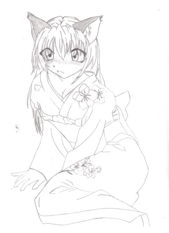 Catgirl in Kimono by yamijaudiel