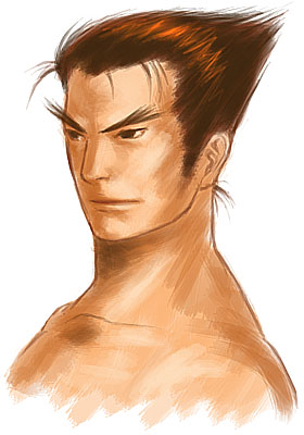 a portrait of kazuya mishima, closeup, art by lois van