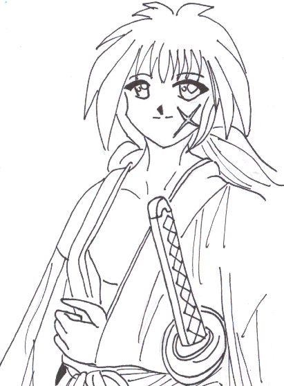 Kenshin Lineart (requested by  darkstri) by yume_no_neko