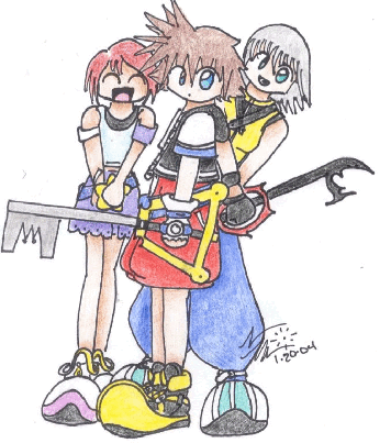 Sora, Riku and Kairi by yume_no_neko