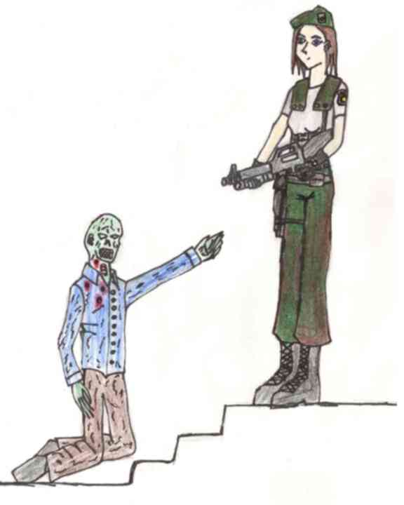 Jill finishing off a zombie by ZEN