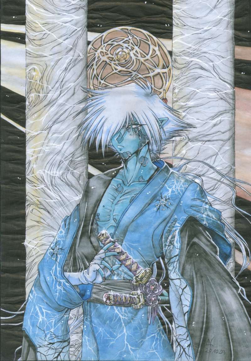 Zelgadiss-Sama in a Cool,blue Kimono an two Katana by Zelgadiss_da_Hardcorepunk