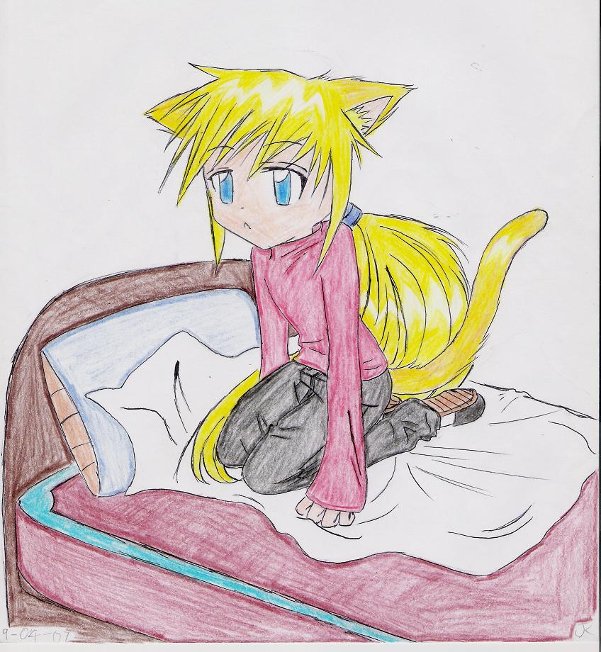 Super-Cute Chibi Neko Zero! (bed, colored) by ZeroMidnight