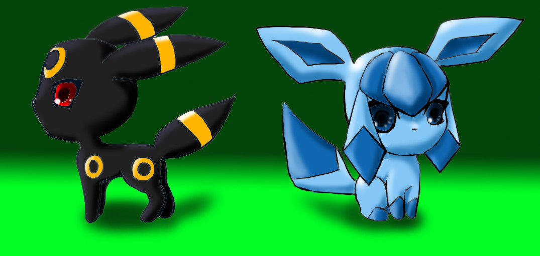 Chibi Umbreon and Glaceon by ZeroMidnight