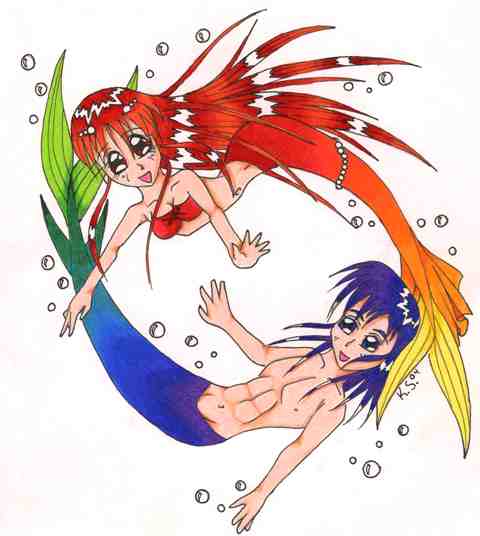 Rainbow Mermaid Couple by Zoragirl