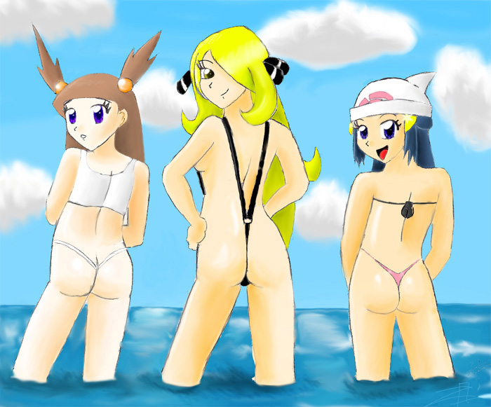 poke girls at the beach by z2000